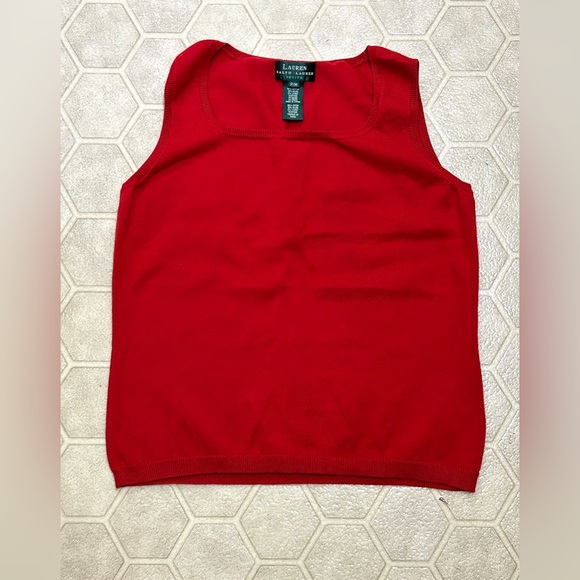 1990s Y2K Vtg Women's Medium Petite Lauren Ralph Lauren Red Tank Sleeveless Top - Picture 1 of 14